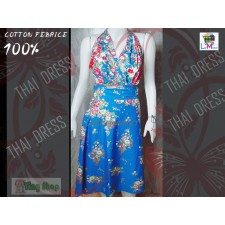 Dress Thai Traditional Fabric Flower Light blue