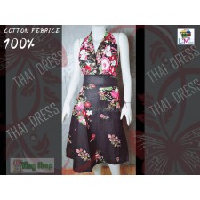 Dress Thai Traditional Fabric Flower Black