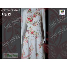 Dress Thai Traditional Fabric Flower White