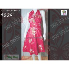 Dress Thai Traditional Fabric Flower Red